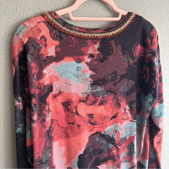 Soft Surroundings Abstract Print Beaded Long Sleeve Top Medium - Picture 7 of 10